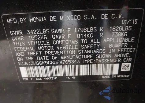 2015 Honda Fit Ex from USA, damaged, VIN 3HGGK5G85FM765343